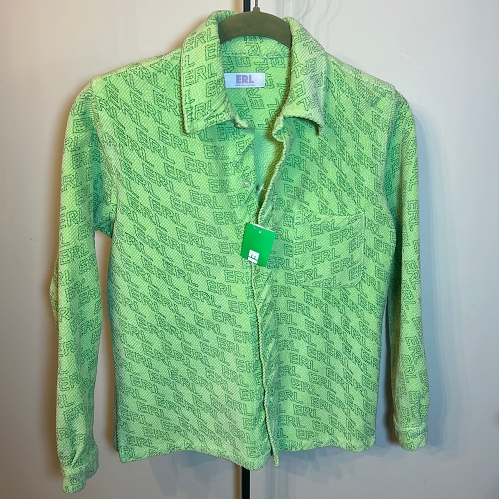 ERL CORDUROY LOGO SHIRT GREEN NWT